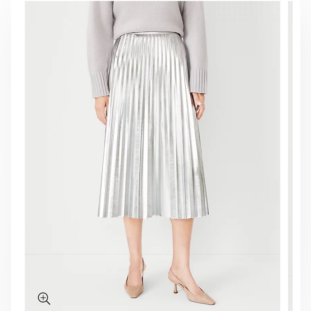 Ann Taylor Faux Leather Pleated Midi Skirt